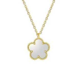 Gold and Silver Flower Pendant Necklace with Textured Frame 18k Gold Plated